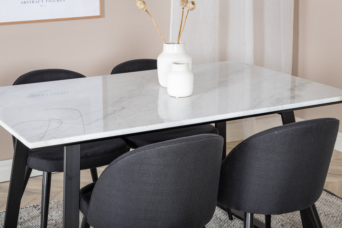 Estelle & Velvet Rektangulært Spisebord 140 x 90 Sort + Spisebordsstol 2-pak Sort