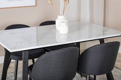 Estelle & Velvet Rektangulært Spisebord 140 x 90 Sort + Spisebordsstol 2-pak Sort