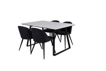 Estelle & Velvet Rektangulært Spisebord 140 x 90 Sort + Spisebordsstol 2-pak Sort