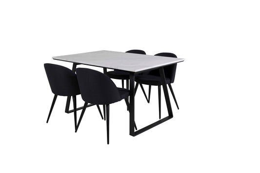 Estelle & Velvet Rektangulært Spisebord 140 x 90 Sort + Spisebordsstol 2-pak Sort