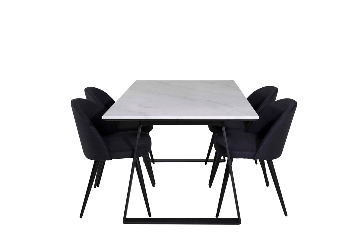 Estelle & Velvet Rektangulært Spisebord 140 x 90 Sort + Spisebordsstol 2-pak Sort