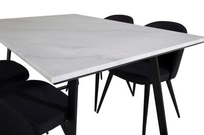 Estelle & Velvet Rektangulært Spisebord 140 x 90 Sort + Spisebordsstol 2-pak Sort