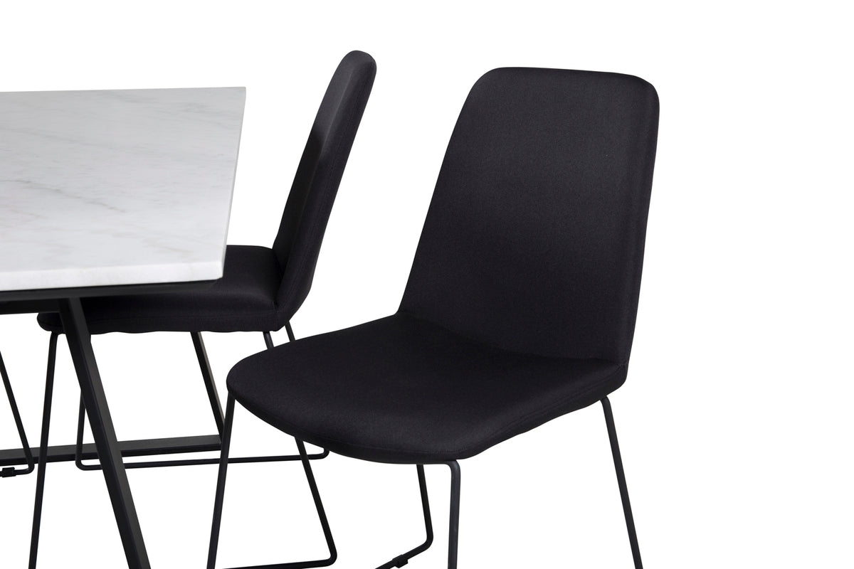 Muce & Estelle Spisebordsstol 2-pak Sort + Rektangulært Spisebord 140 x 90 Sort