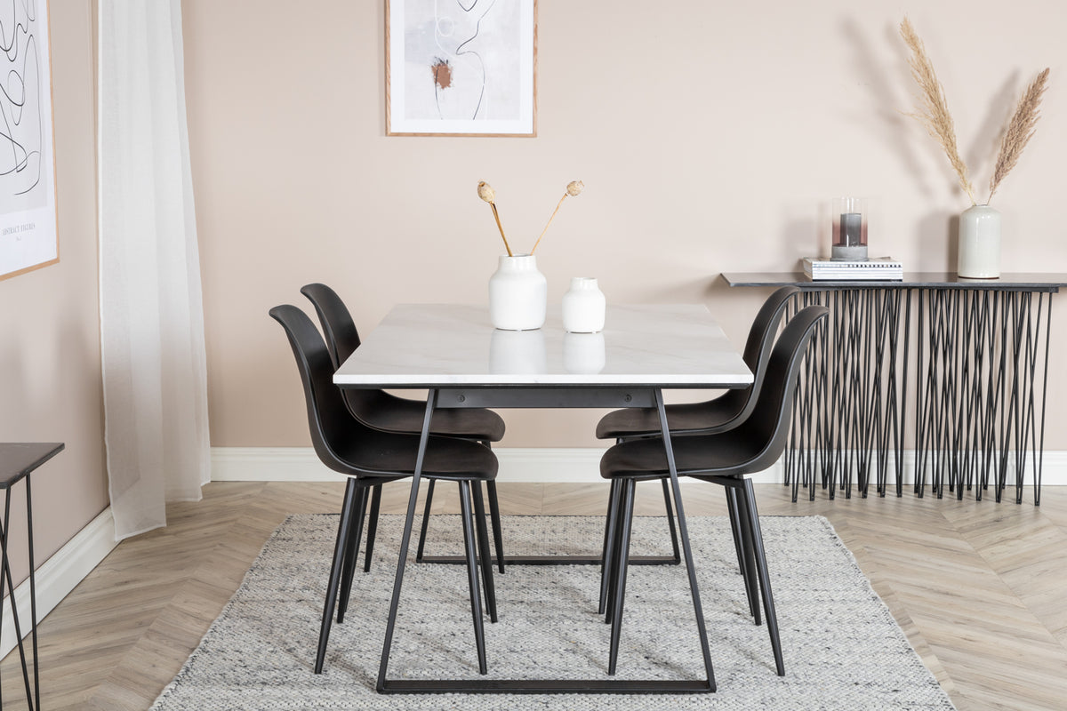 Estelle & Polar Rektangulært Spisebord 140 x 90 Sort + Spisebordsstol 2-pak Sort