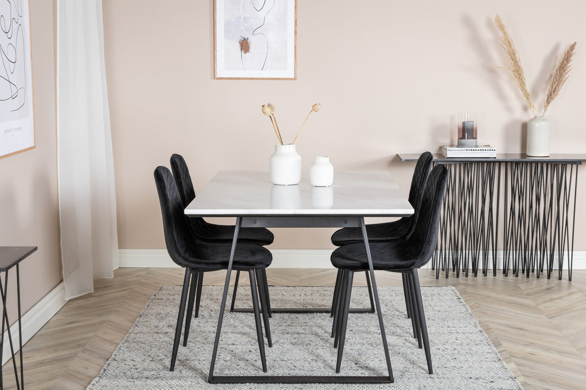 Estelle & Polar Rektangulært Spisebord 140 x 90 Sort + Spisebordsstol 2-pak Sort