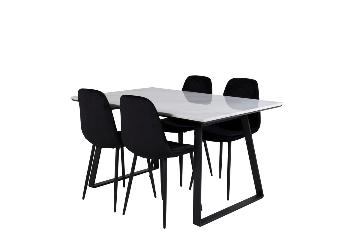 Estelle & Polar Rektangulært Spisebord 140 x 90 Sort + Spisebordsstol 2-pak Sort