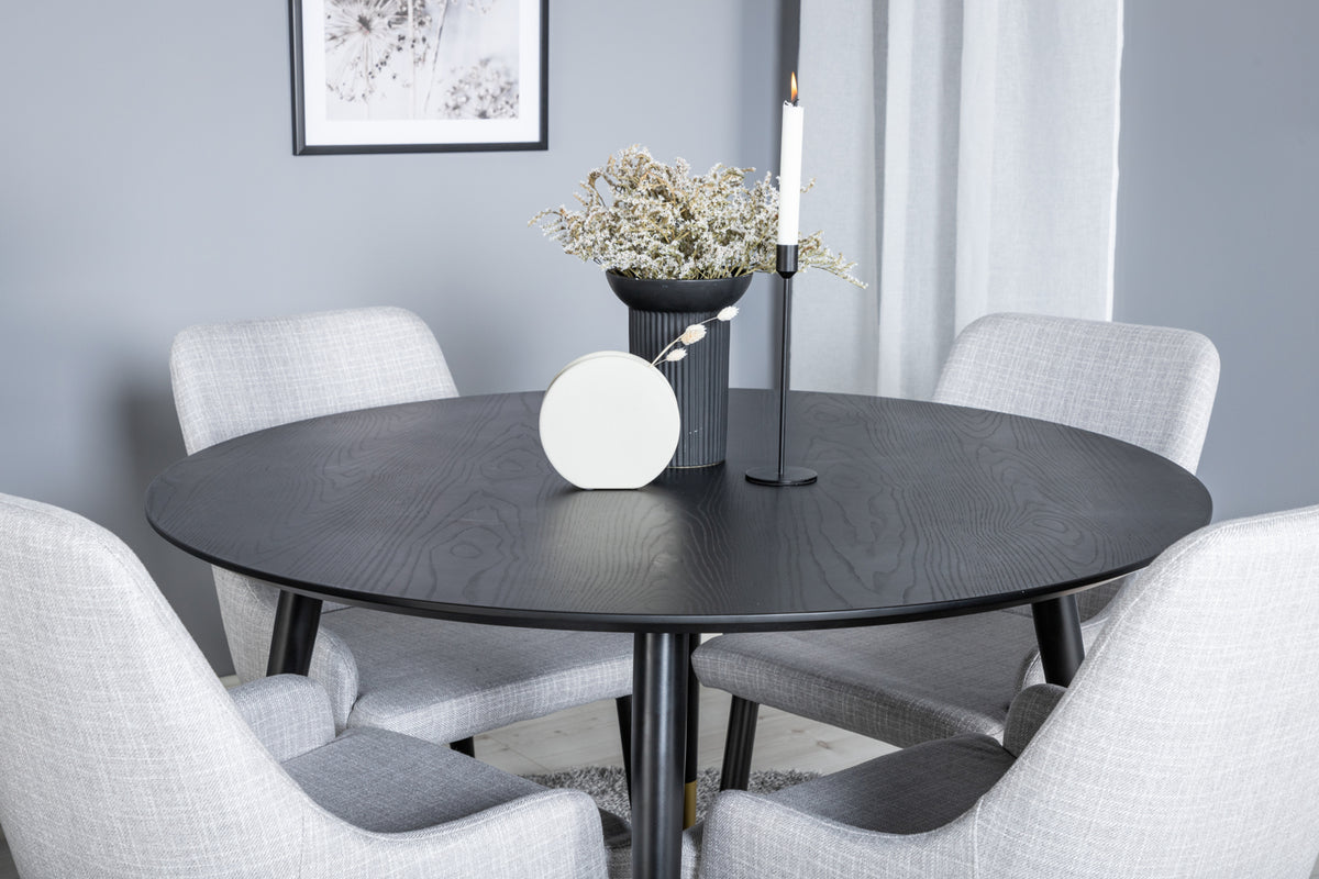 Spisebordsstol 2-pak Grå + Rundt Spisebord 115 Sort