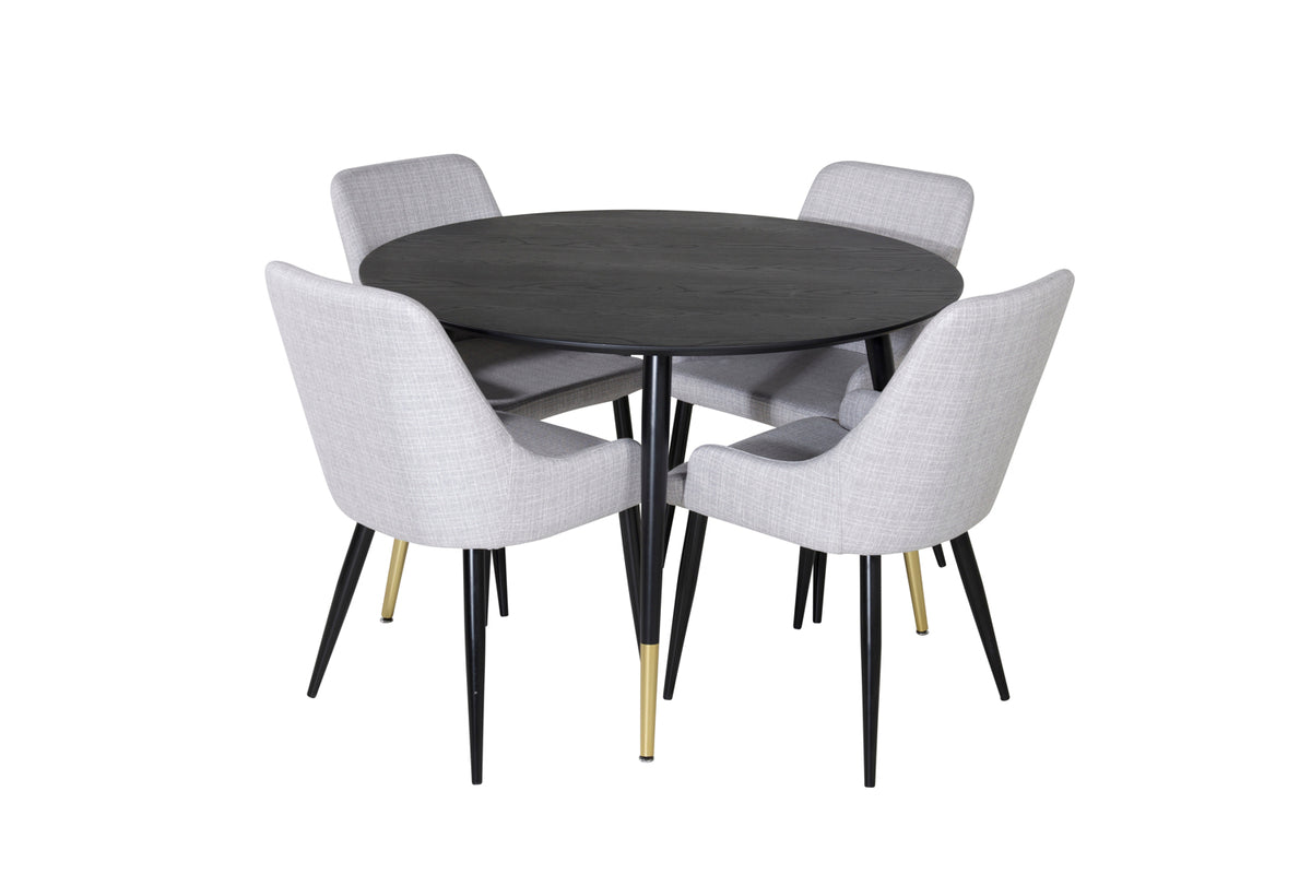 Spisebordsstol 2-pak Grå + Rundt Spisebord 115 Sort