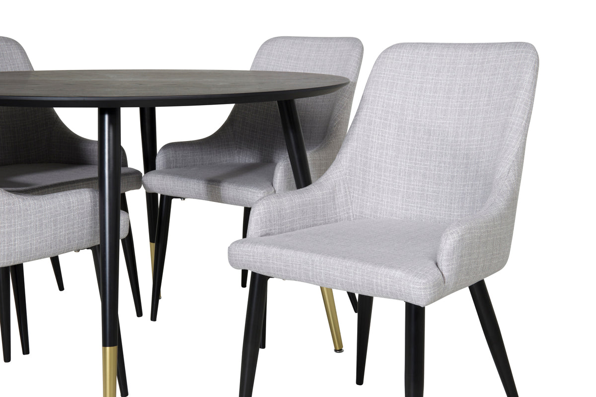 Spisebordsstol 2-pak Grå + Rundt Spisebord 115 Sort