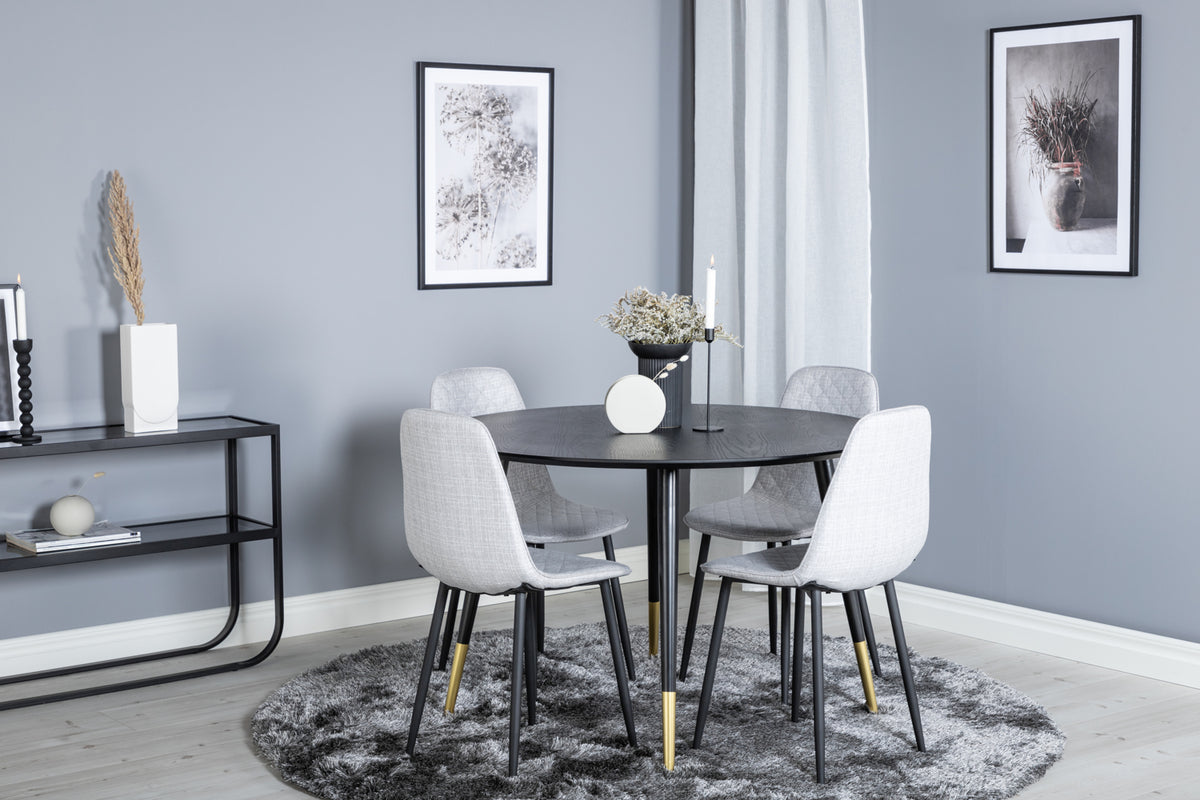 Dipp & Polar Rundt Spisebord ⌀115 Sort + Spisebordsstol 2-pak Grå