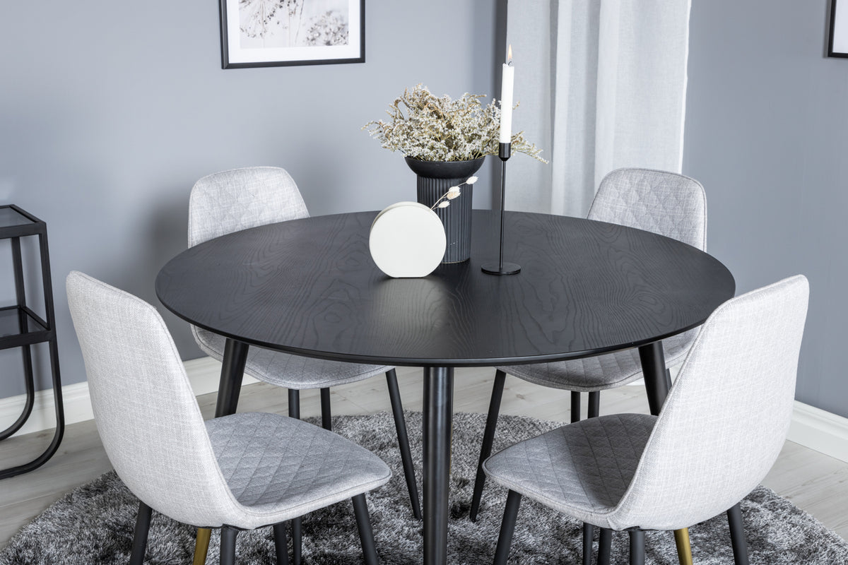 Dipp & Polar Rundt Spisebord ⌀115 Sort + Spisebordsstol 2-pak Grå