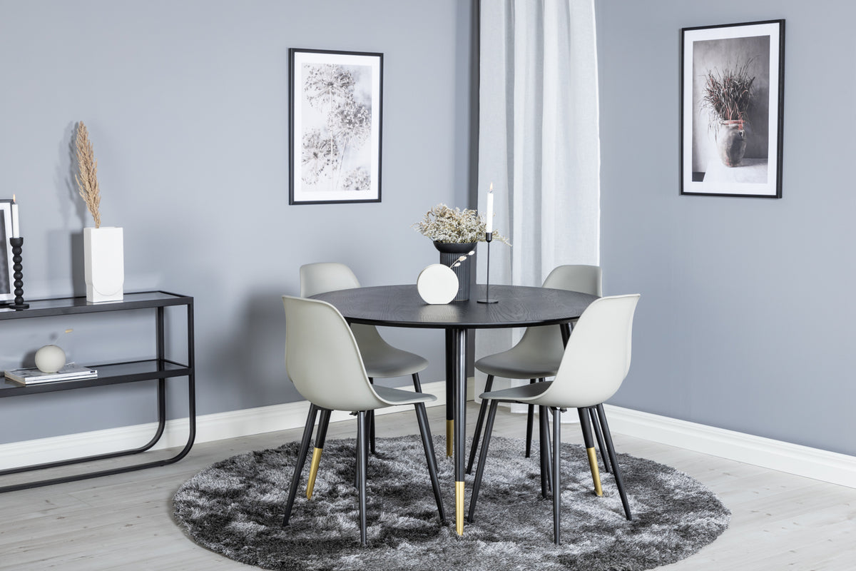 Dipp & Polar Rundt Spisebord ⌀115 Sort + Spisebordsstol 2-pak Grå