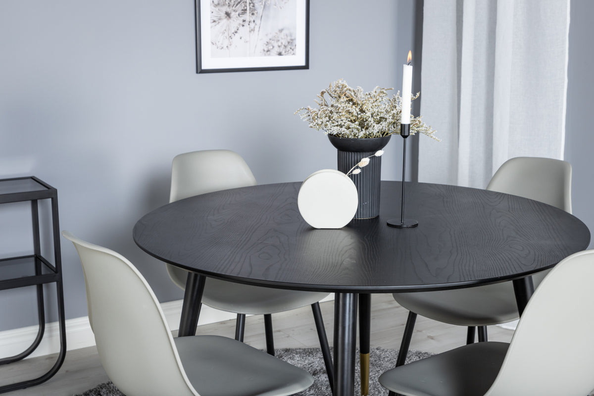 Dipp & Polar Rundt Spisebord ⌀115 Sort + Spisebordsstol 2-pak Grå