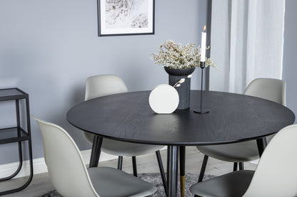 Dipp & Polar Rundt Spisebord ⌀115 Sort + Spisebordsstol 2-pak Grå