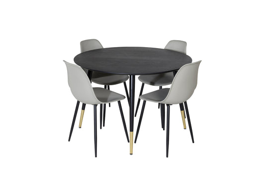 Dipp & Polar Rundt Spisebord ⌀115 Sort + Spisebordsstol 2-pak Grå