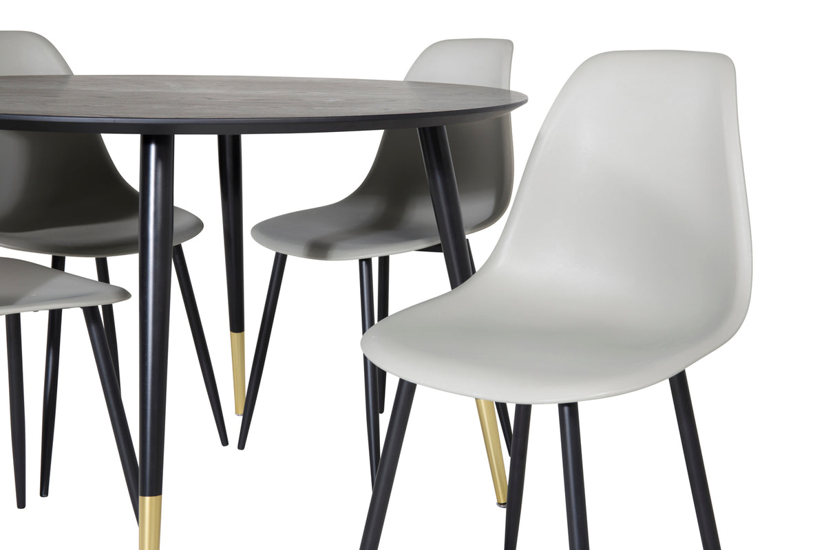 Dipp & Polar Rundt Spisebord ⌀115 Sort + Spisebordsstol 2-pak Grå