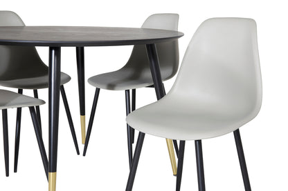 Dipp & Polar Rundt Spisebord ⌀115 Sort + Spisebordsstol 2-pak Grå