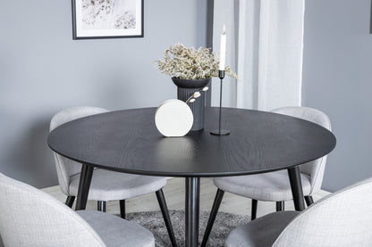 Dipp & Velvet Rundt Spisebord ⌀115 Sort + Spisebordsstol 2-pak Grå