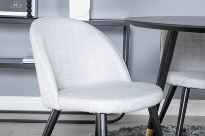 Dipp & Velvet Rundt Spisebord ⌀115 Sort + Spisebordsstol 2-pak Grå