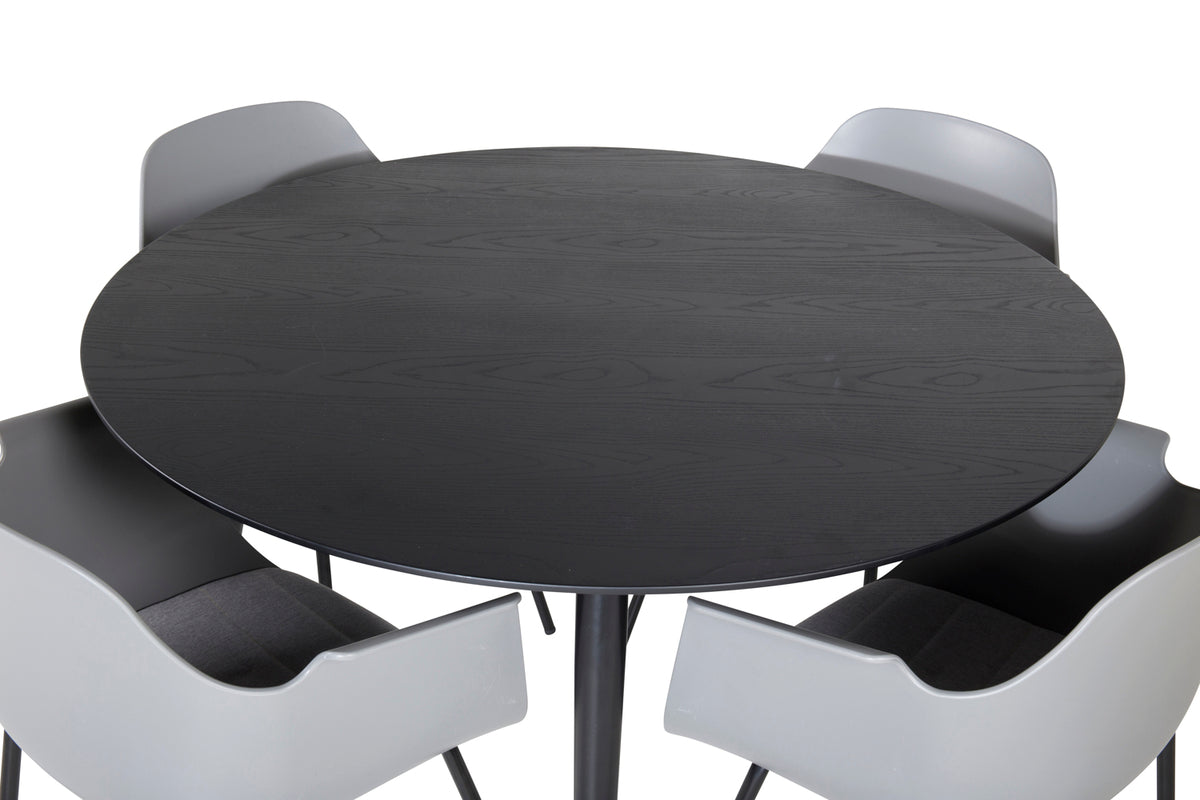 Comfort & Dipp Spisebordsstol 2-pak Grå + Rundt Spisebord ⌀115 Sort
