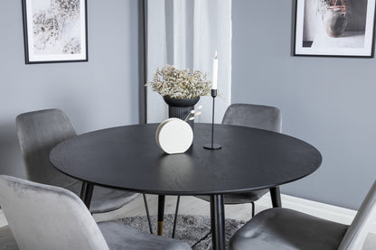 Spisebordsstol 2-pak Grå + Rundt Spisebord 115 Sort