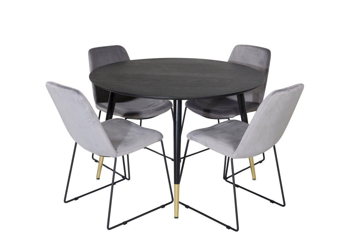 Spisebordsstol 2-pak Grå + Rundt Spisebord 115 Sort