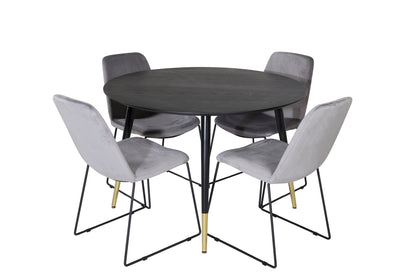 Spisebordsstol 2-pak Grå + Rundt Spisebord 115 Sort