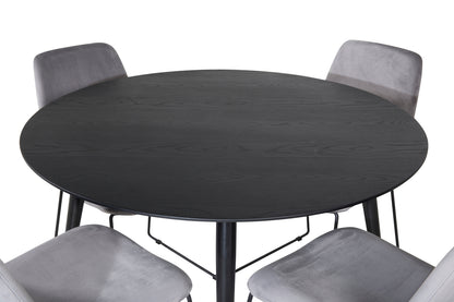 Spisebordsstol 2-pak Grå + Rundt Spisebord 115 Sort