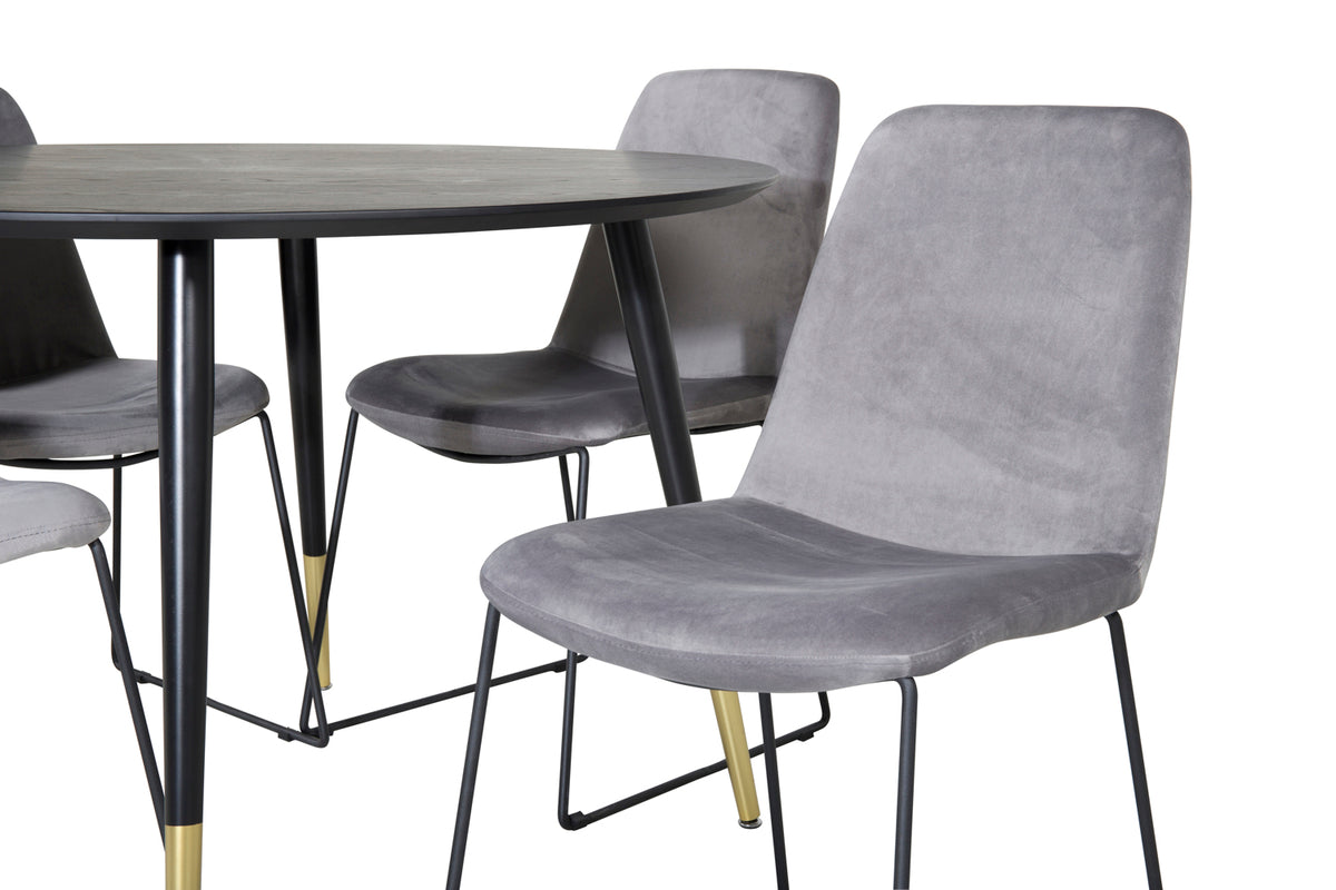 Spisebordsstol 2-pak Grå + Rundt Spisebord 115 Sort