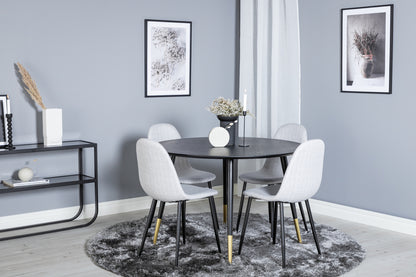 Rundt spisebord 115 Sort + Spisebordsstol 2-pak Grå