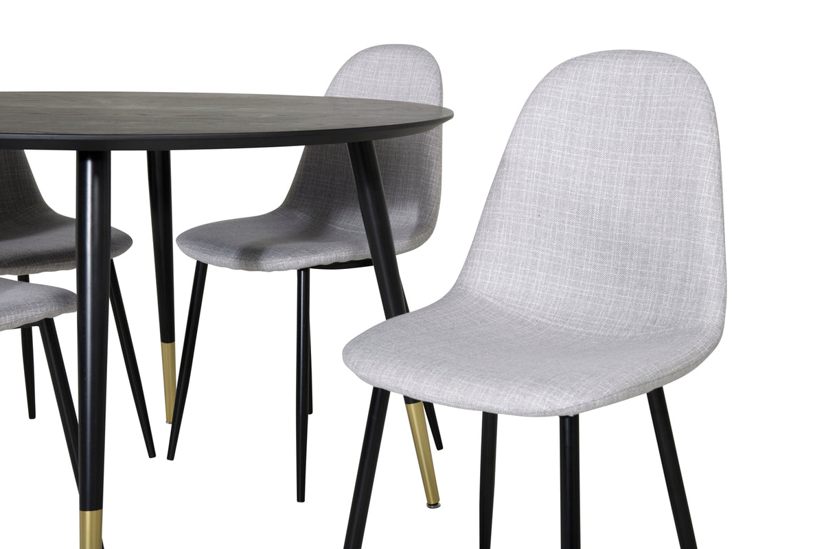 Rundt spisebord 115 Sort + Spisebordsstol 2-pak Grå