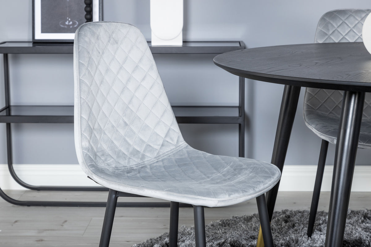 Rundt spisebord 115 Sort + Spisebordsstol 2-pak Grå