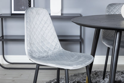 Rundt spisebord 115 Sort + Spisebordsstol 2-pak Grå