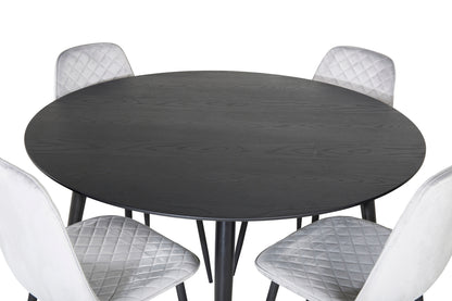 Rundt spisebord 115 Sort + Spisebordsstol 2-pak Grå