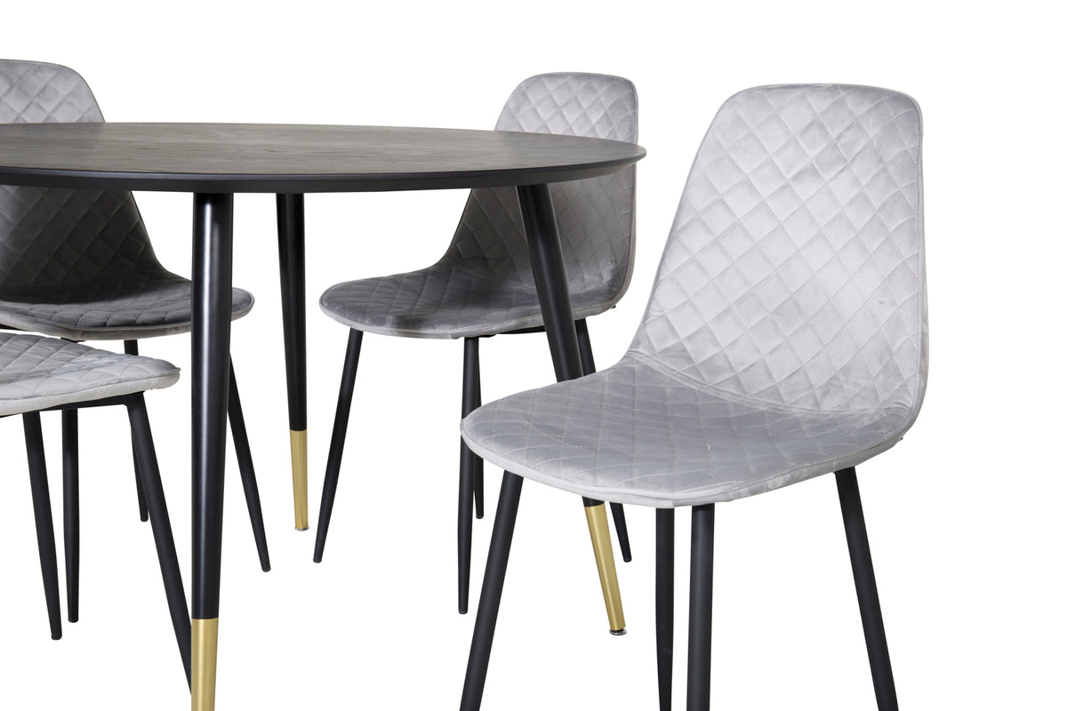 Rundt spisebord 115 Sort + Spisebordsstol 2-pak Grå