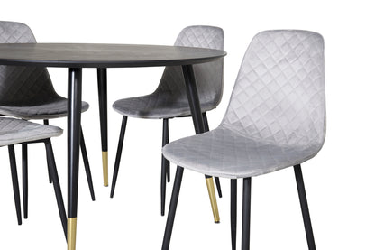 Rundt spisebord 115 Sort + Spisebordsstol 2-pak Grå