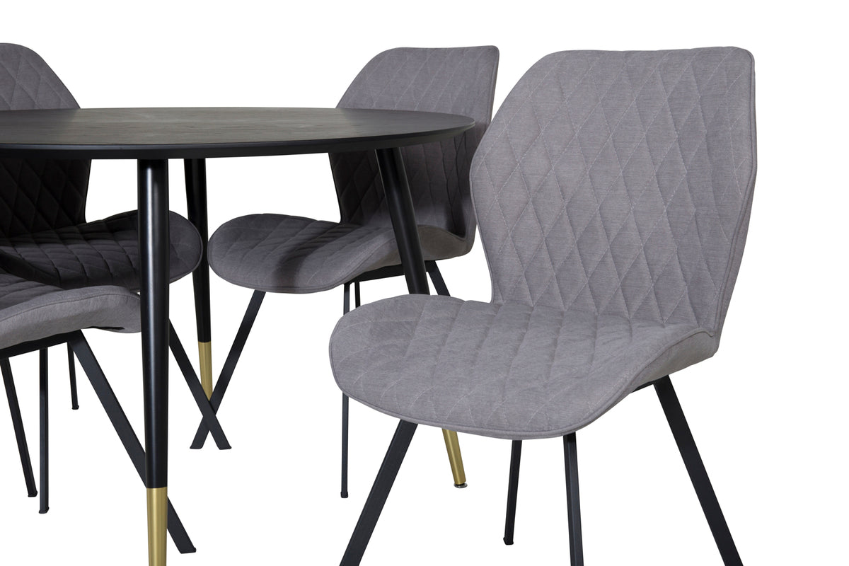 Spisebordsstol 2-pak Grå + Rundt Spisebord 115 Sort