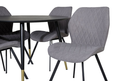 Spisebordsstol 2-pak Grå + Rundt Spisebord 115 Sort