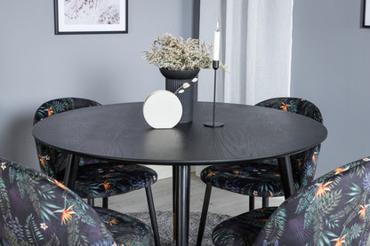 Rundt spisebord 115 Sort + Spisebordsstol 2-pak Sort