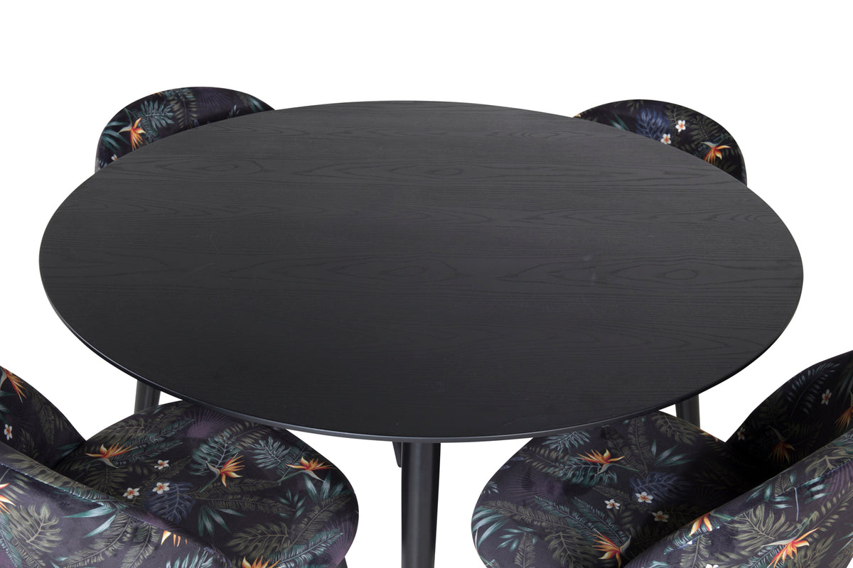 Rundt spisebord 115 Sort + Spisebordsstol 2-pak Sort