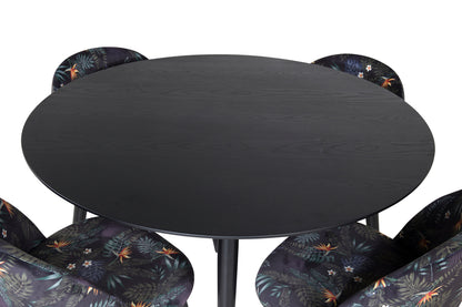 Rundt spisebord 115 Sort + Spisebordsstol 2-pak Sort