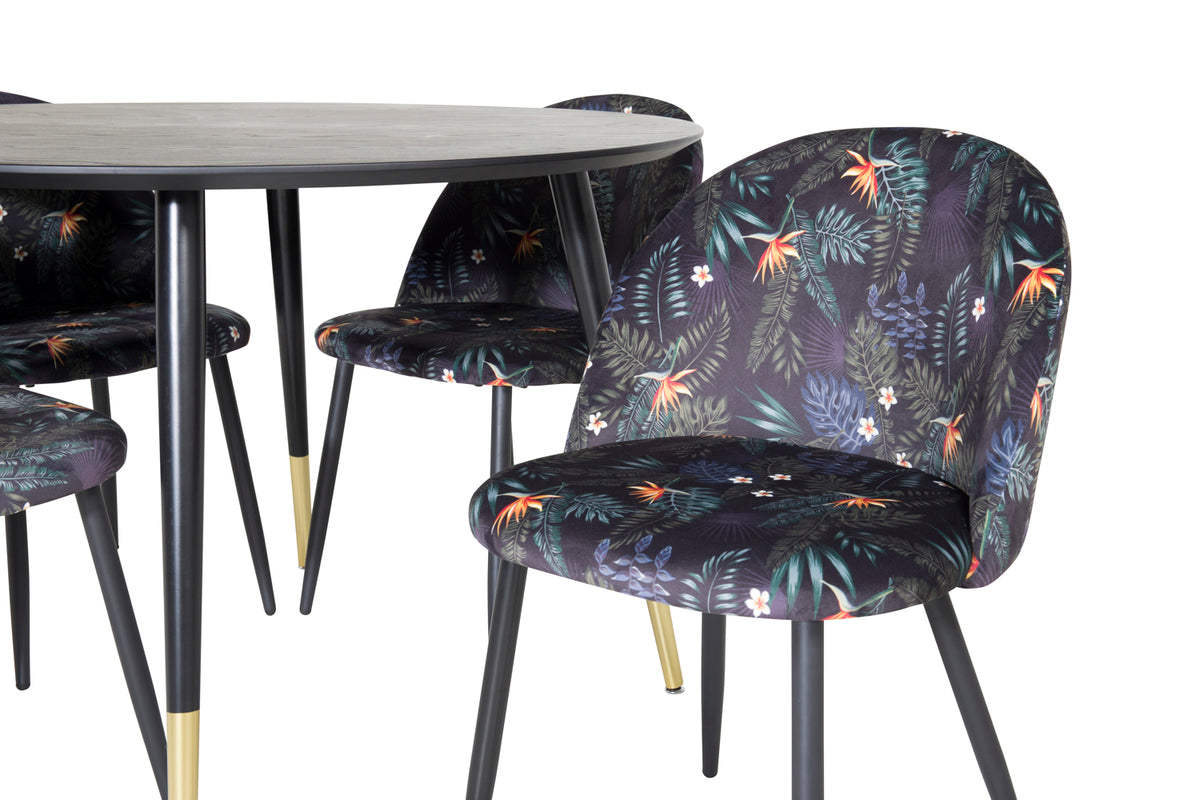 Rundt spisebord 115 Sort + Spisebordsstol 2-pak Sort