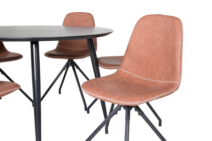 Rundt spisebord 115 Sort + Spisebordsstol 2-pak Brun