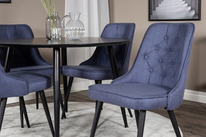 Rundt spisebord 115 Sort + Spisebordsstol 2-pak Blå
