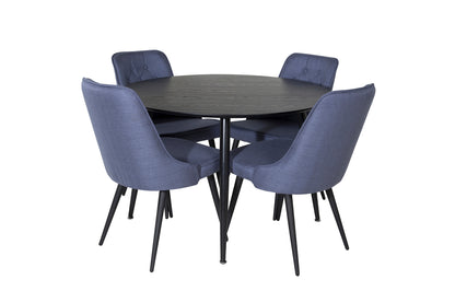 Rundt spisebord 115 Sort + Spisebordsstol 2-pak Blå