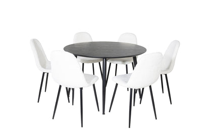 Rundt spisebord 115 Sort + Spisebordsstol 2-pak Hvid