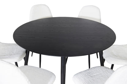 Rundt spisebord 115 Sort + Spisebordsstol 2-pak Hvid