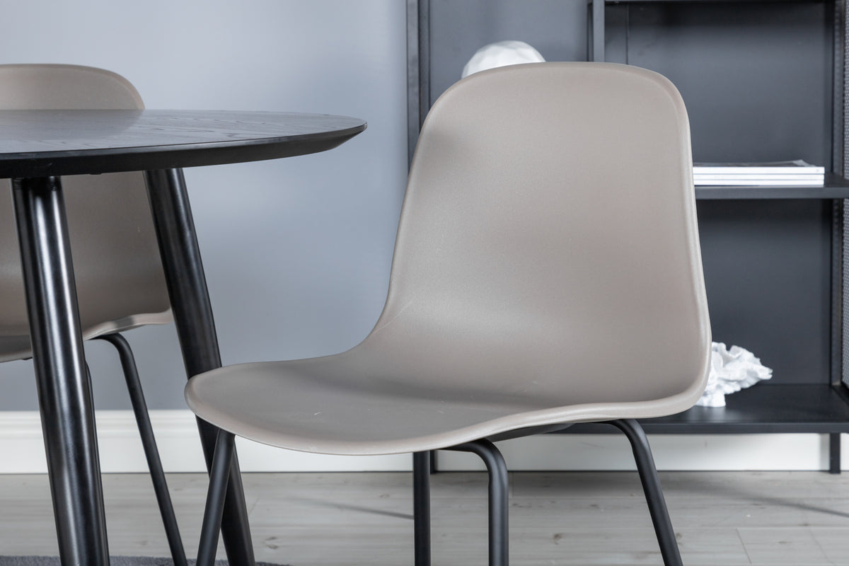 Spisebordsstol 2-pak Beige + Rundt spisebord 115 Sort