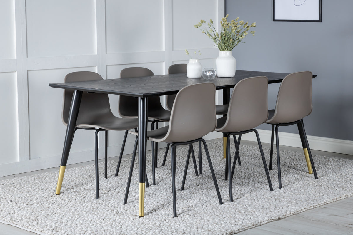 Spisebordsstol 2-pak Beige + Rektangulært spisebord 180 x 90 Sort