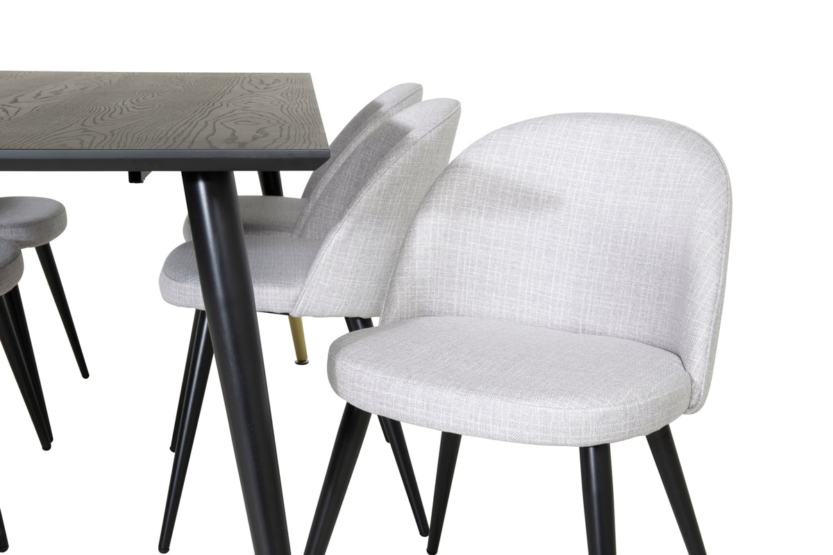 Rektangulært spisebord 180 x 90 Sort + Spisebordsstol 2-pak Grå